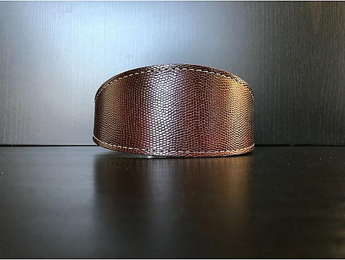 Lined Mahogany Snake Skin - Greyhound Leather Collar - Size L